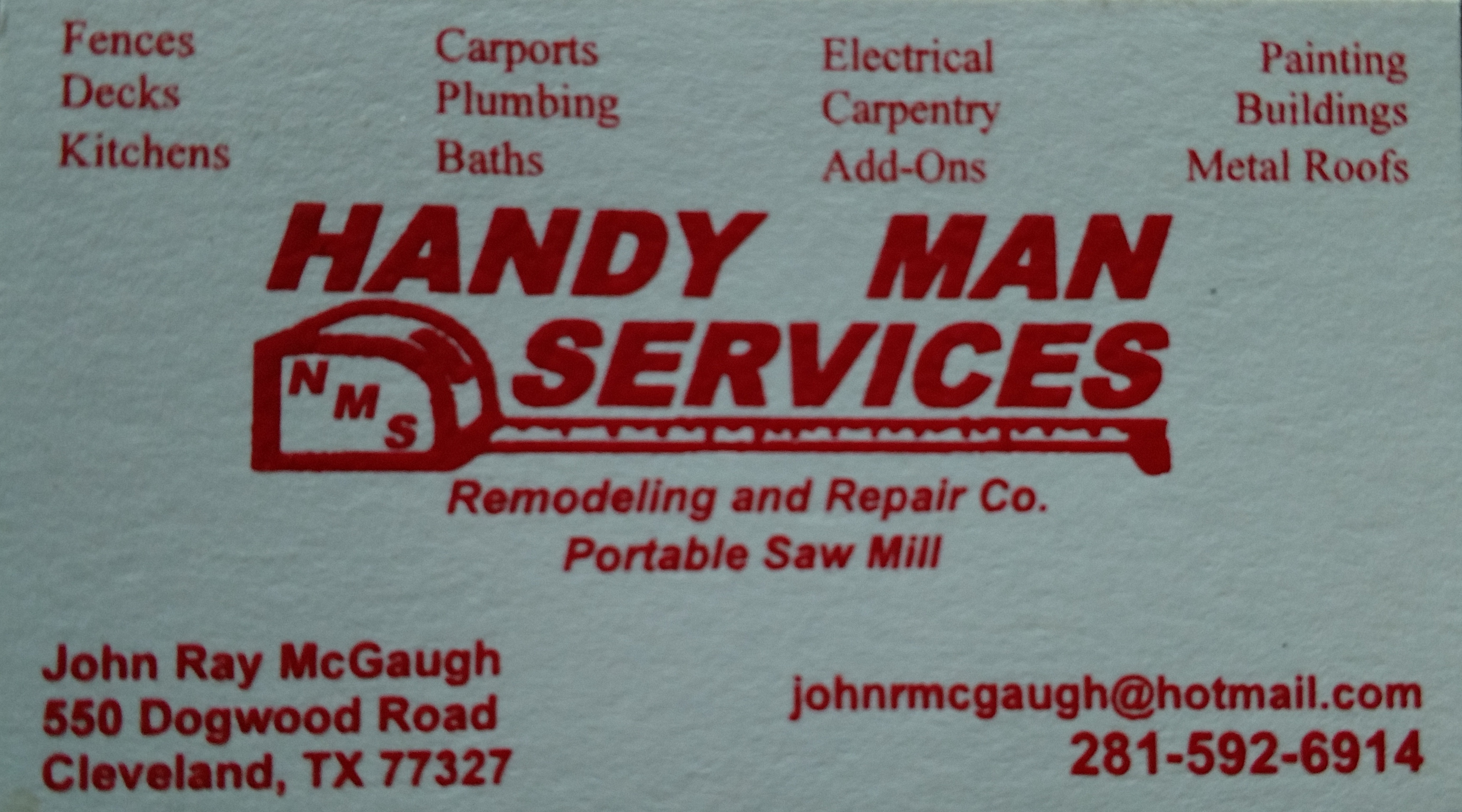 John Ray McGaugh HandyMan Services Logo