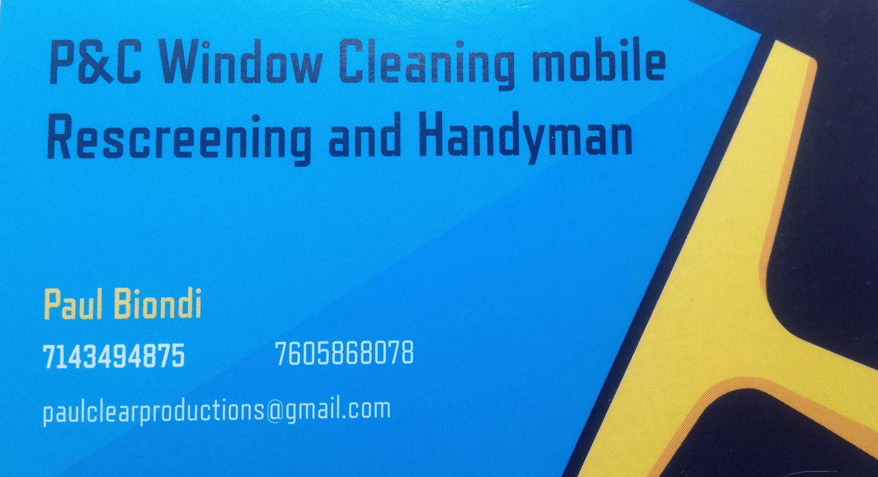 P&C Window Cleaning Mobile Rescreening and Handyman Services - Unlicensed Contractor Logo