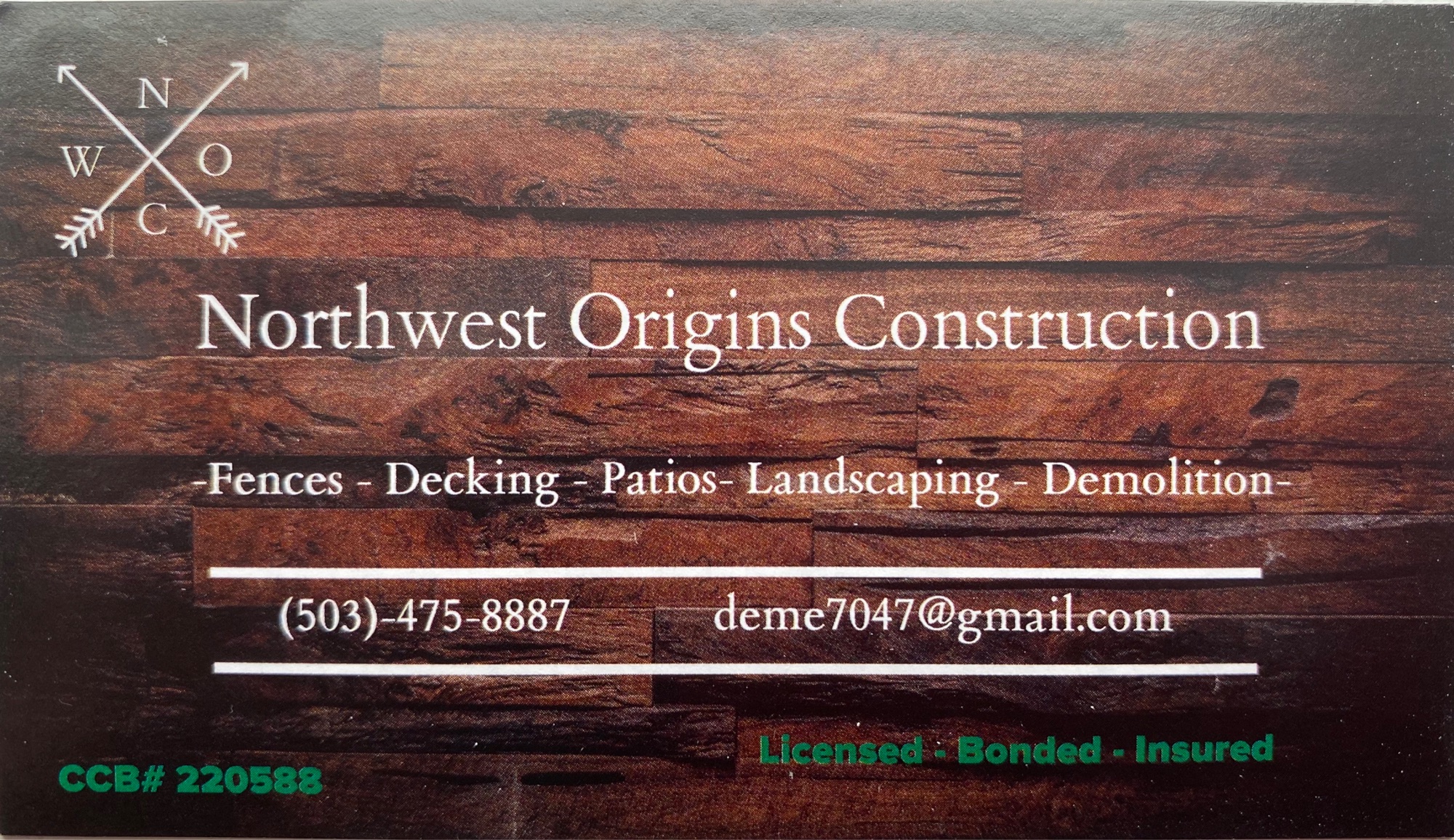 Northwest Origins Construction Logo