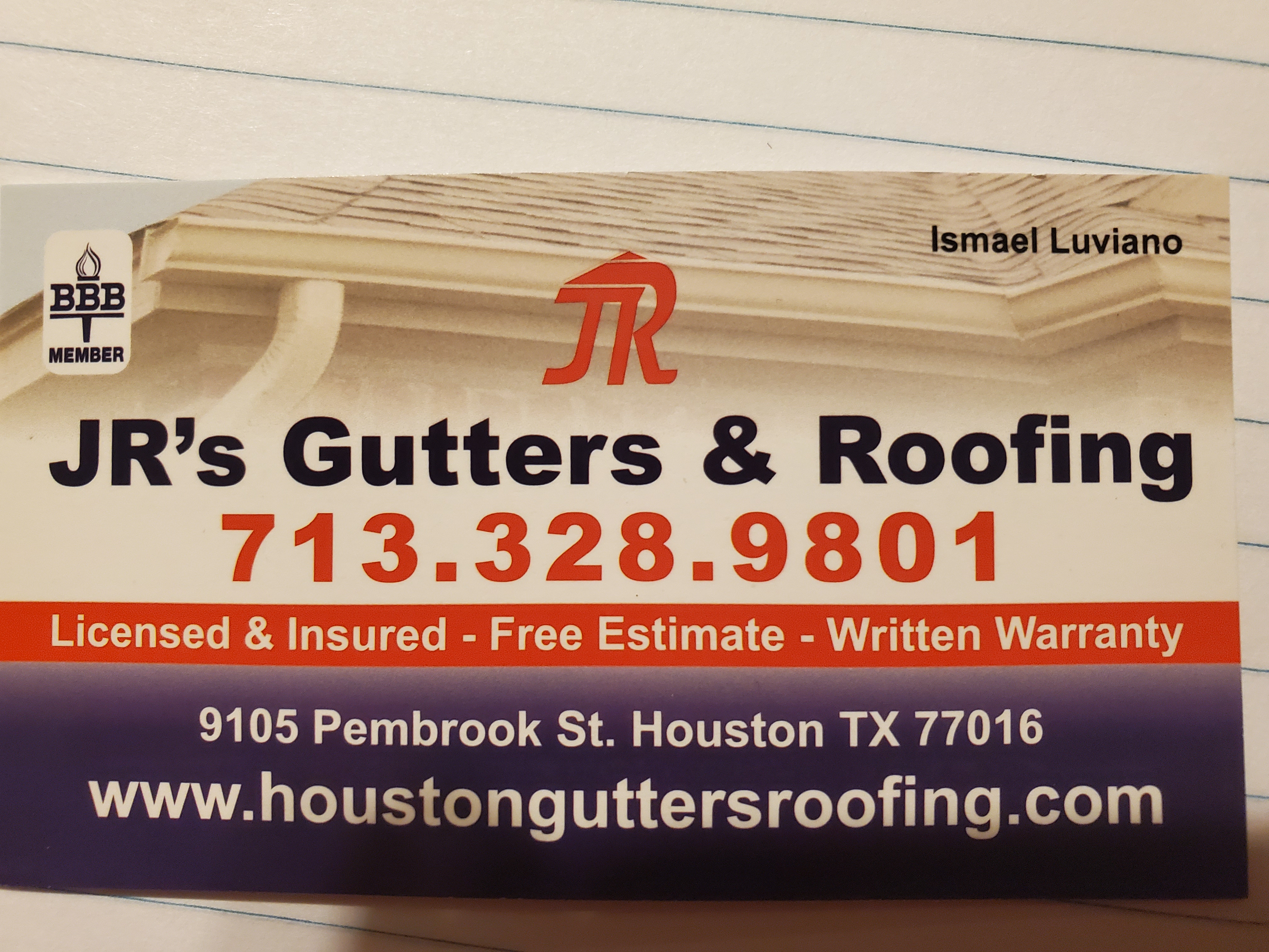 JR's Gutters & Roofing Logo