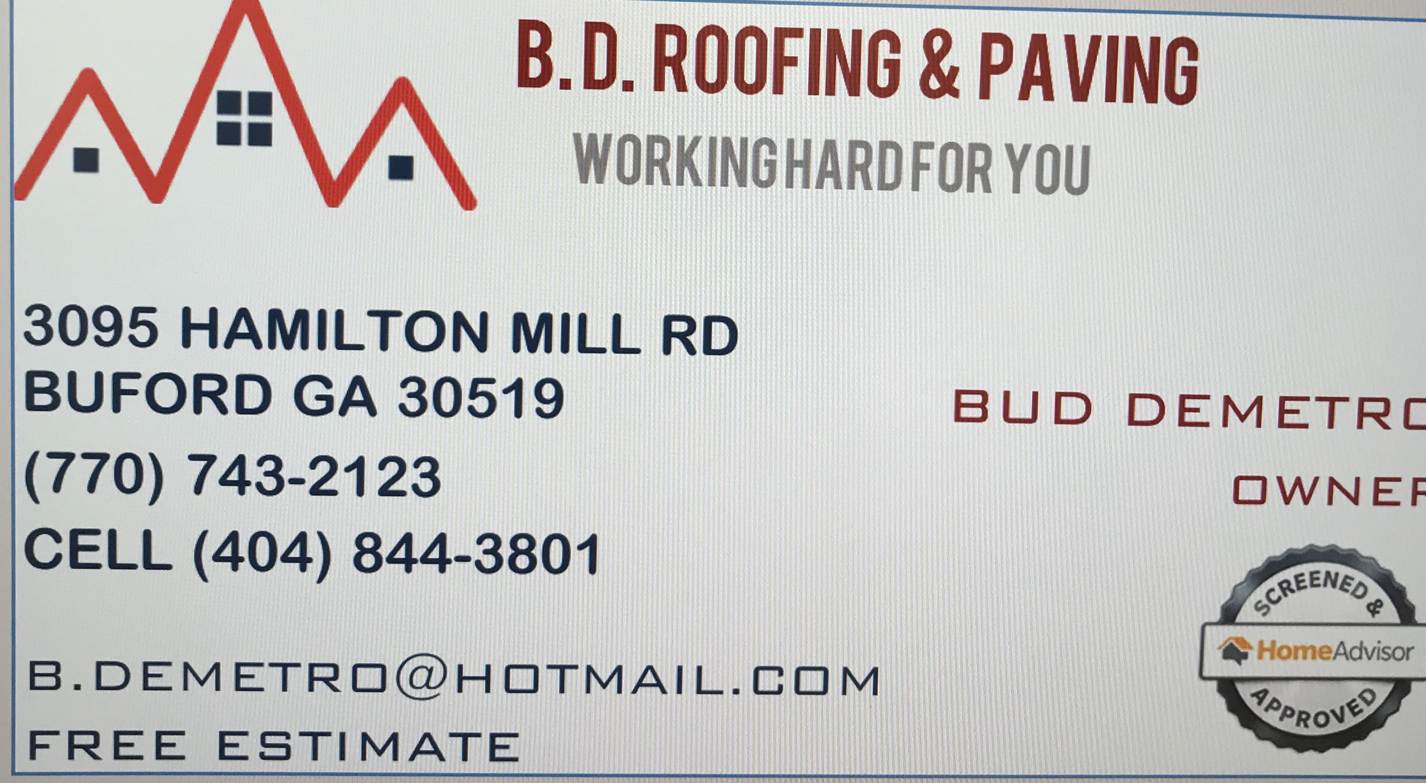 BD Roofing & Paving Logo