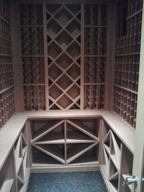 Transitional Wine Cellar with natural wood
