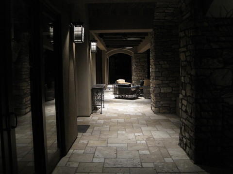Eclectic Basement with multiple pattern pavers