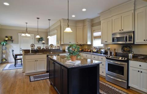 Transitional Kitchen with small kitchen with black cabinets