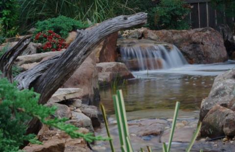 Transitional Landscape with waterfall falls into pond