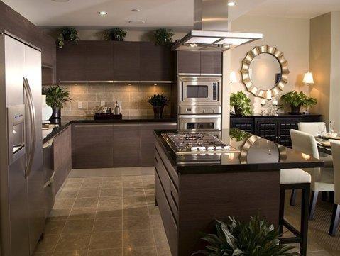 Contemporary Kitchen with light beige tile back splash