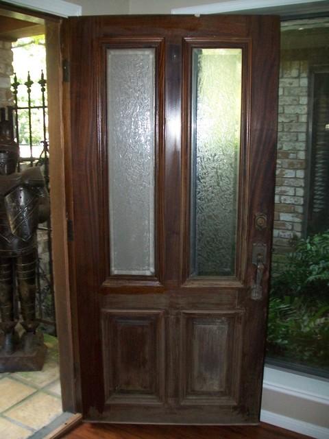 Eclectic Entry with textured glass exterior door