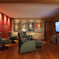 Contemporary Home Theater with vintage movie posters