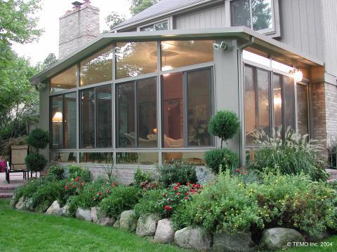 Transitional Sunroom with exterior - small watermark bottom right