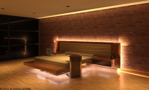 Contemporary Bedroom with recessed ceiling light strip