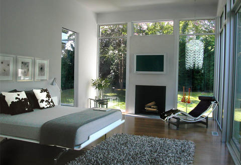 Contemporary Bedroom with mid century modern chaise lounge