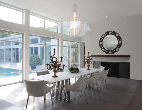Modern Dining Room with eames white plastic chair