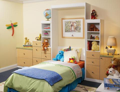 Contemporary Kids Room with small space solutions