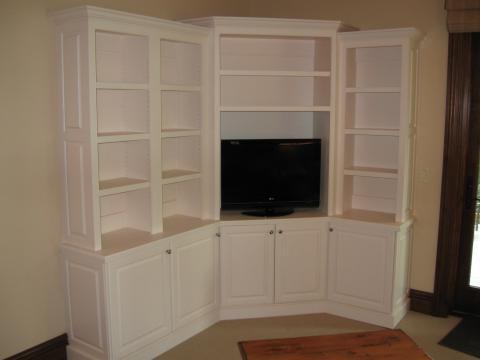 Transitional Home Theater with costume built in entertainment center