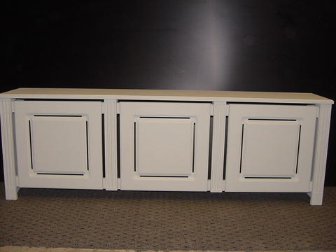 Traditional Home Theater with white raised panel cabinetry