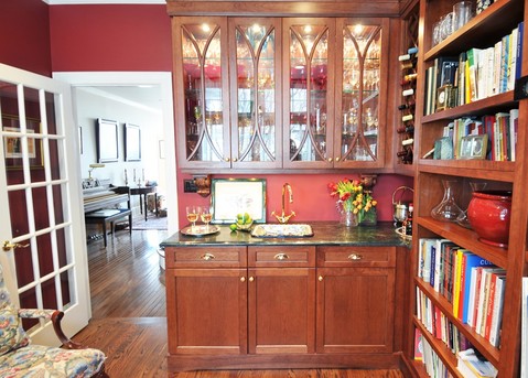 Traditional Library with divided light glass panel door