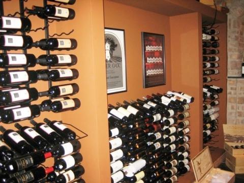 Contemporary Wine Cellar with large wall of wine storage