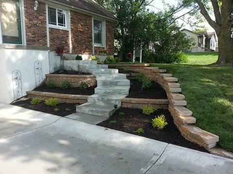 Transitional Landscape with tiered retaining walls