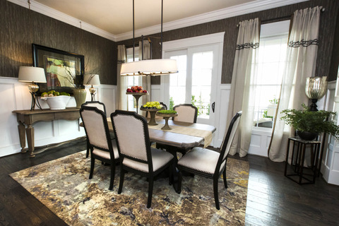 Transitional Dining Room with stained hardwood floor