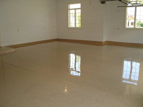 Transitional Garage with epoxy floor finish