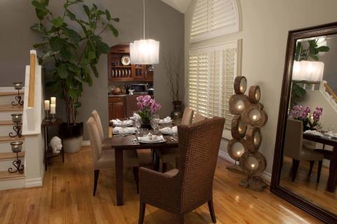 Modern Dining Room with upholstered dining chairs