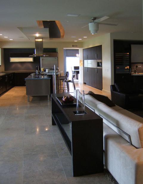 Contemporary Family Room with stainless steel appliances