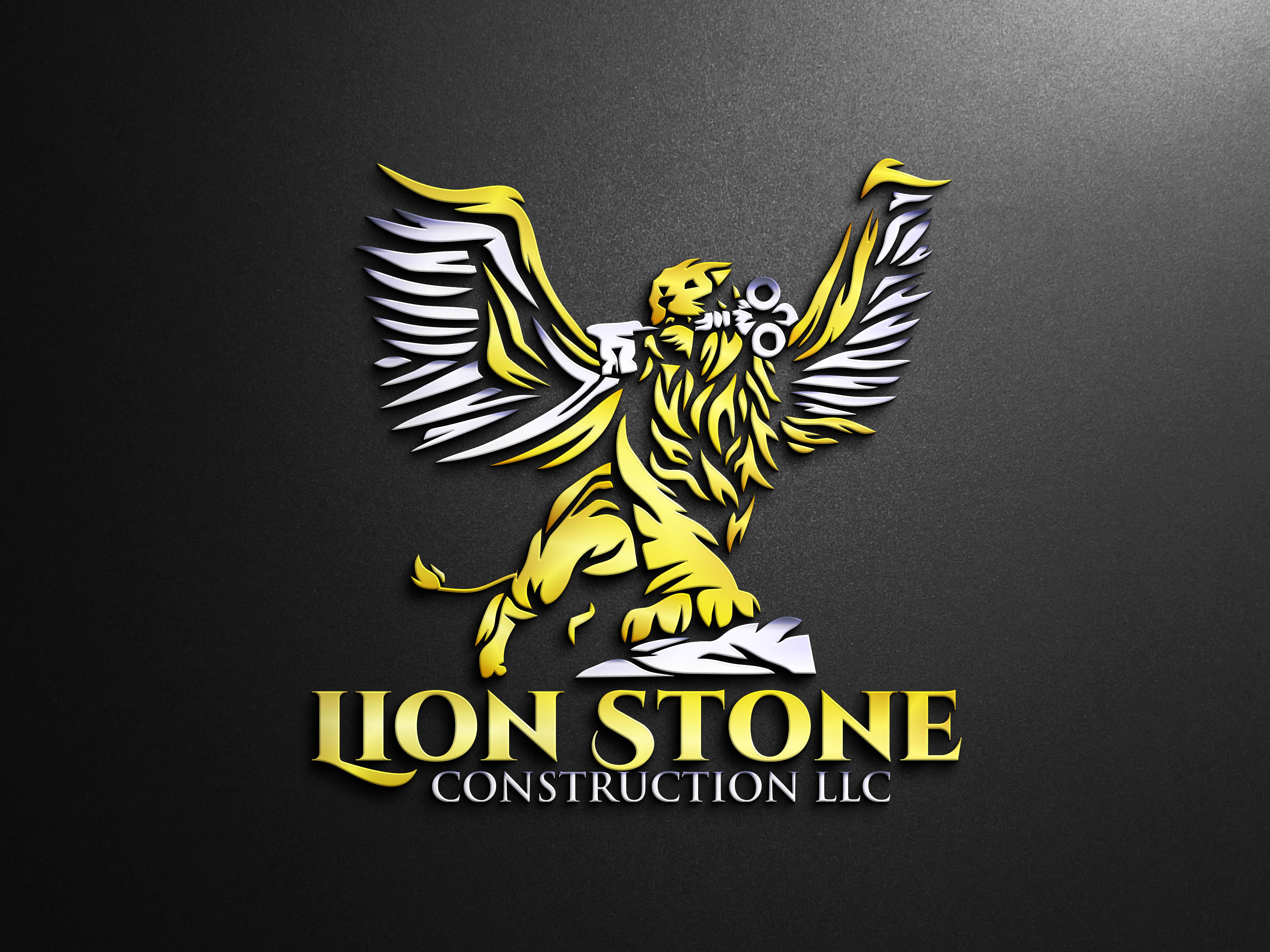 Lion stone construction logo