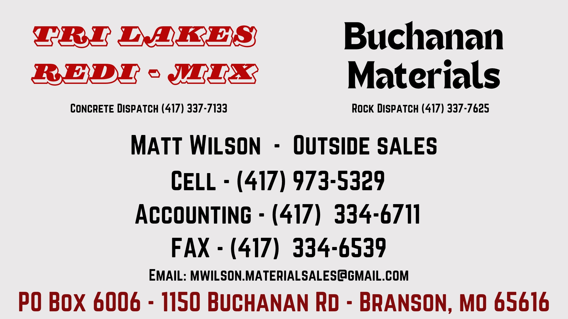 Tri Lakes Redi Mix / Buchanan Materials logo