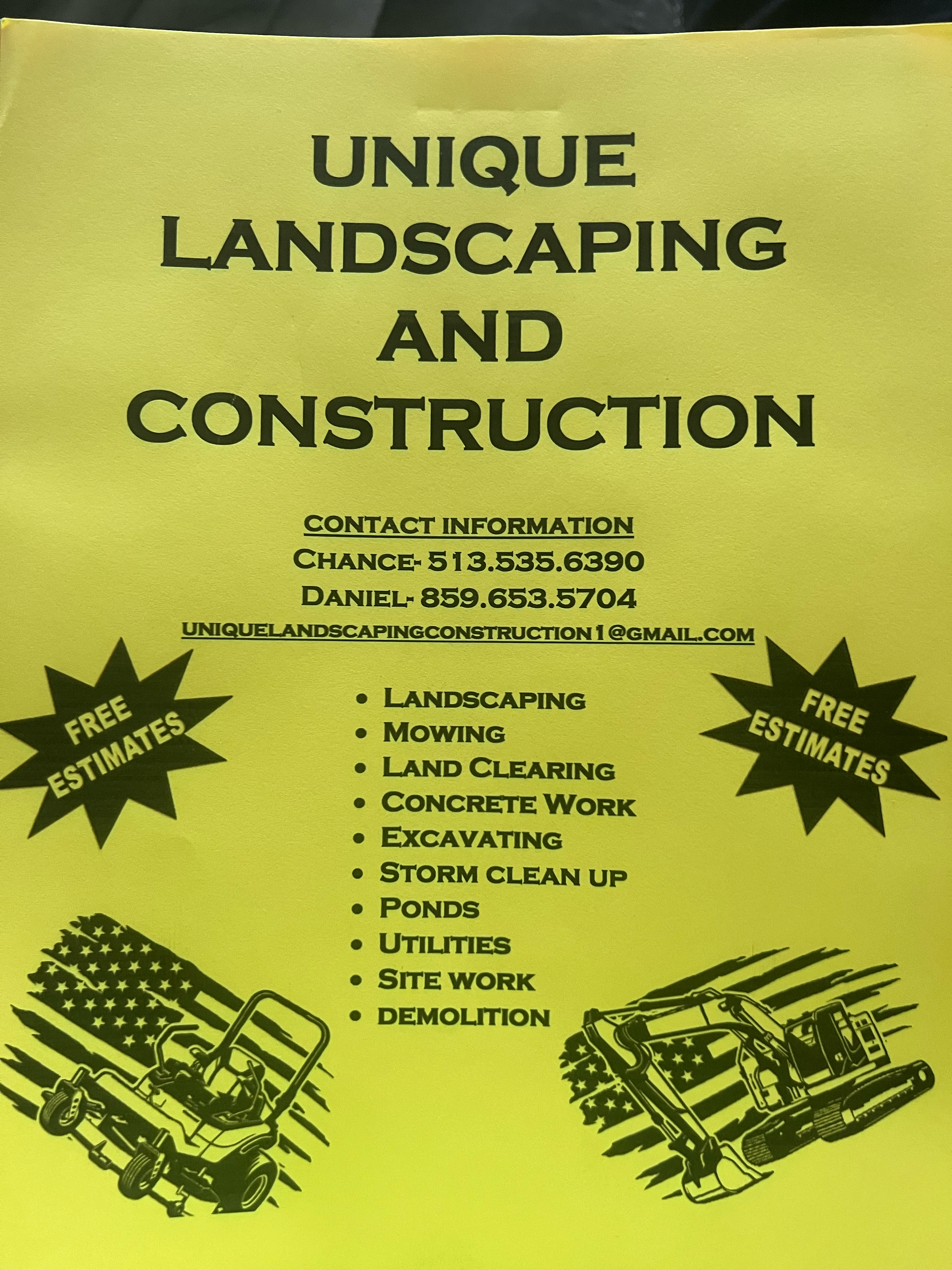 Unique landscaping and construction logo