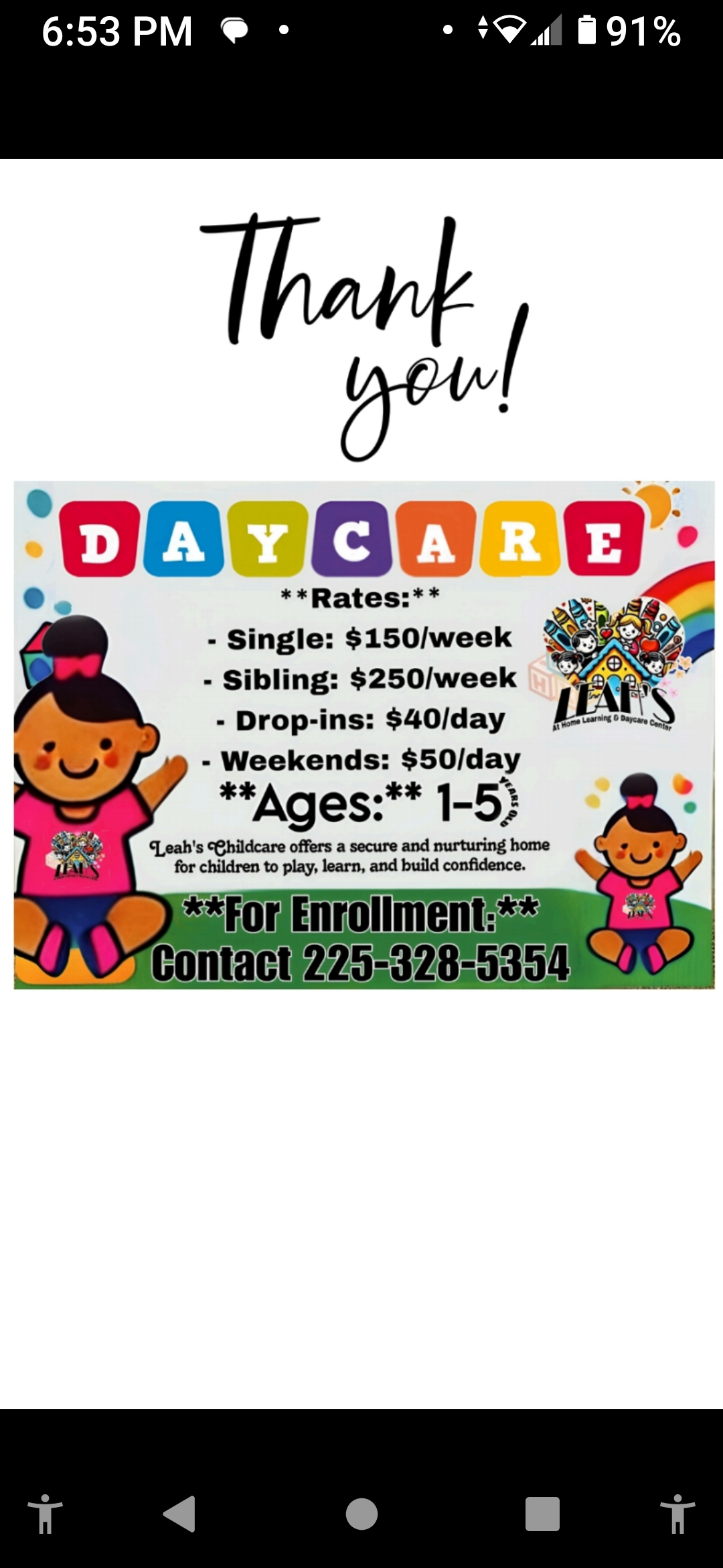 Leah's Learning Daycare center logo