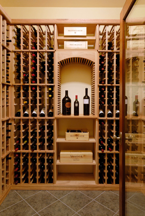 Transitional Wine Cellar with wine bottle storage