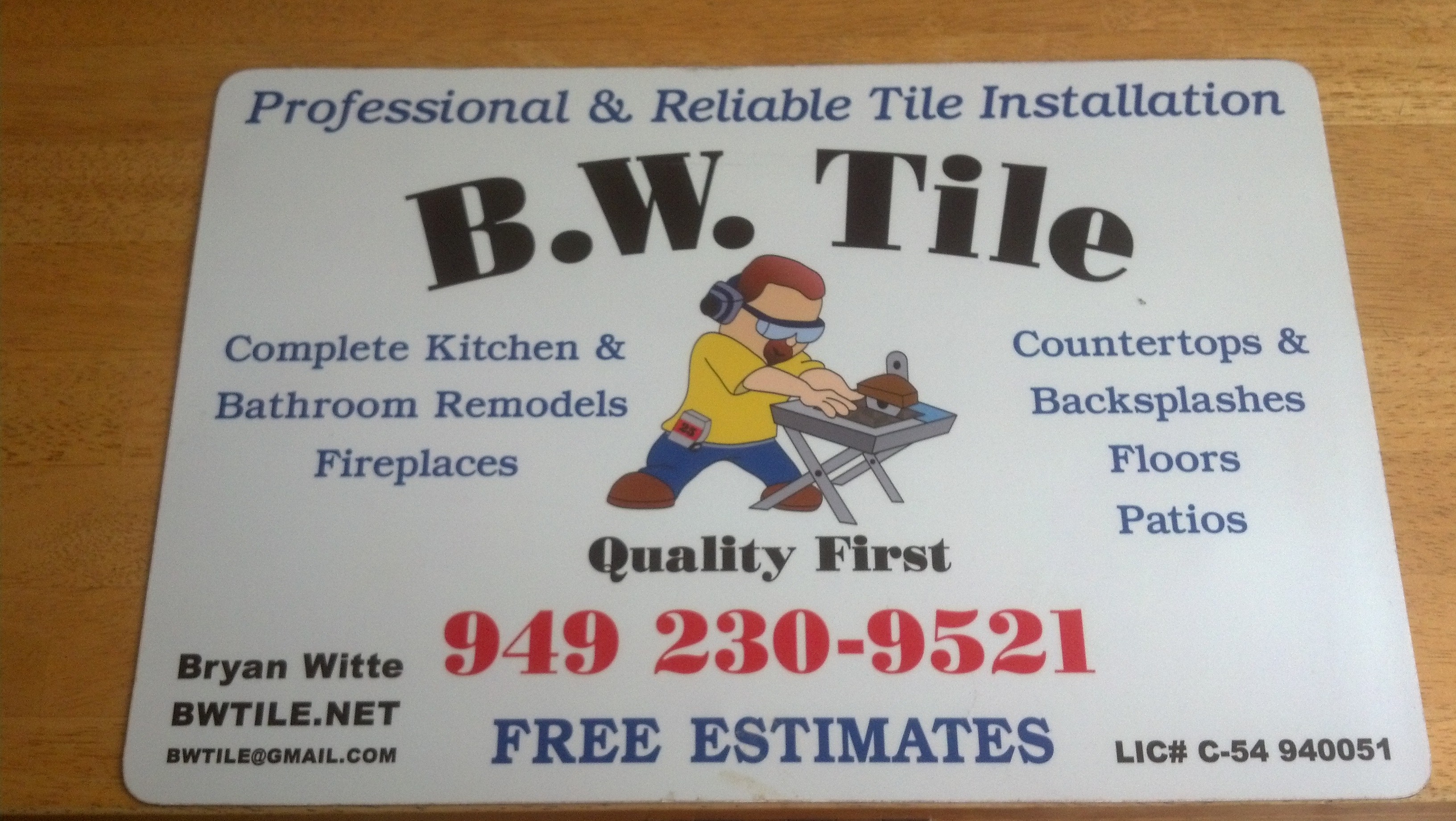 Logo for B.W. Tile and Sons Inc.