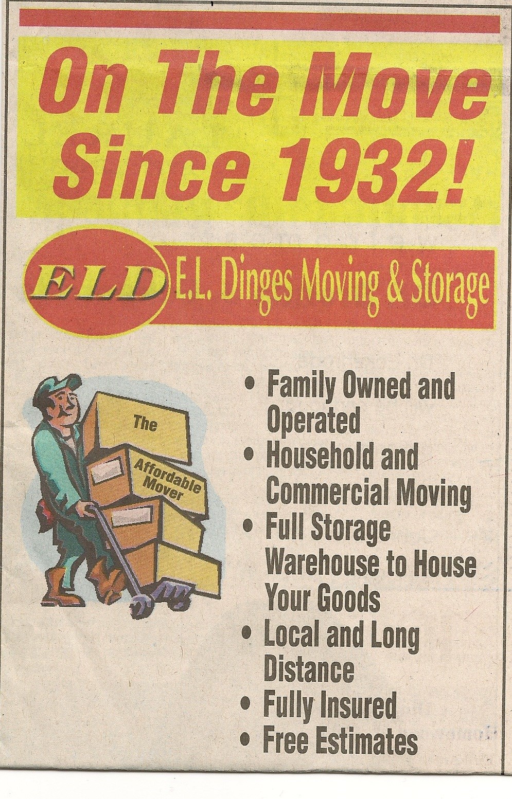 Logo for E L Dinges Moving & Storage Co