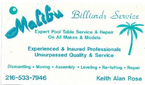 Logo for MALIBU BILLIARDS SERVICE