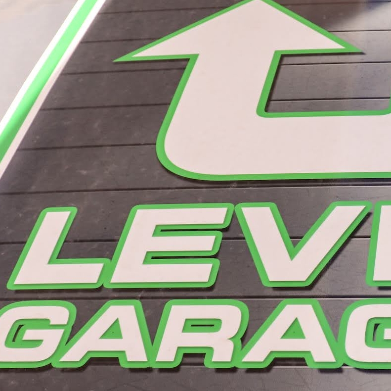 Logo for levelup garage door