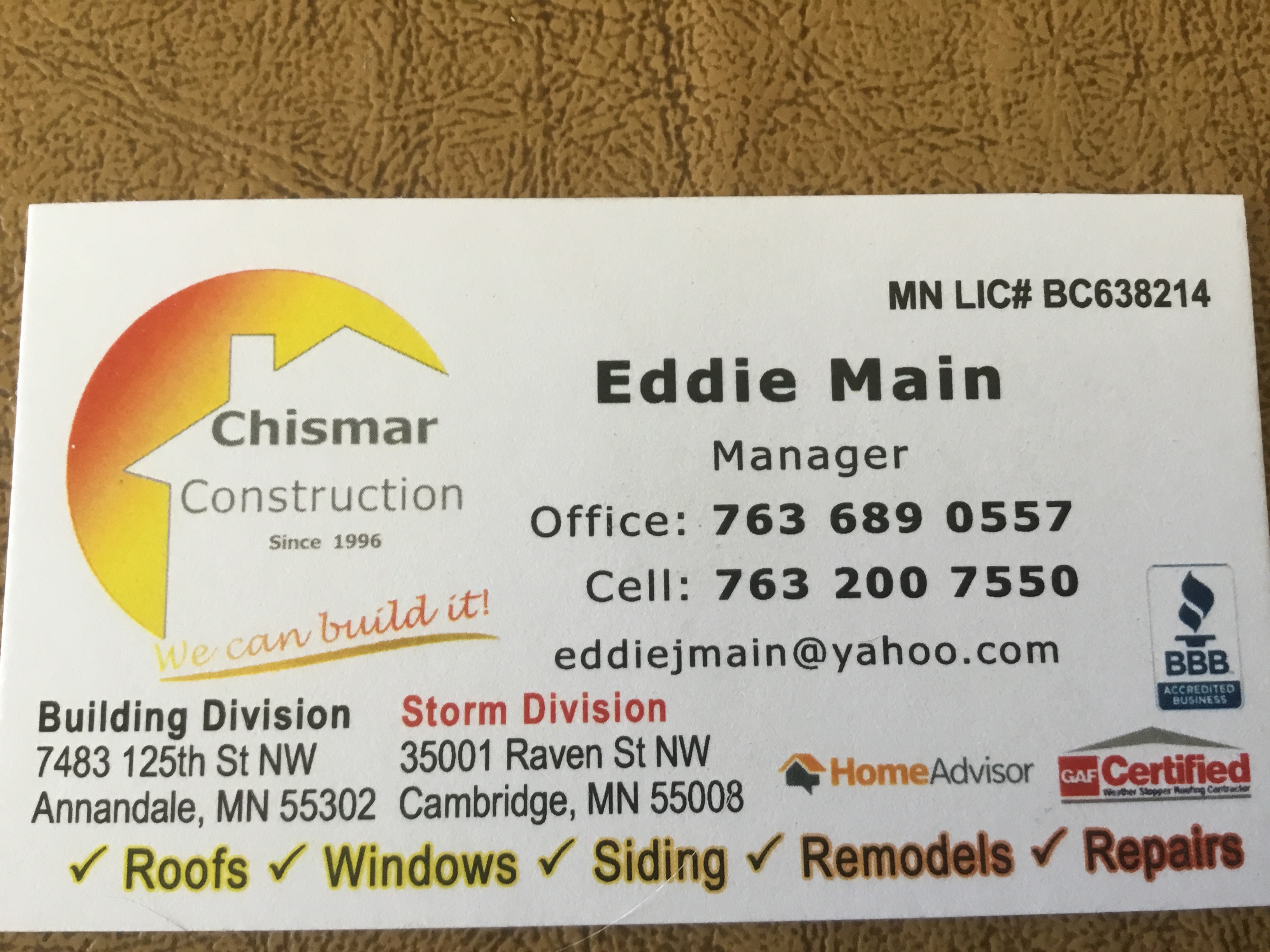 Chismar Construction LLC logo
