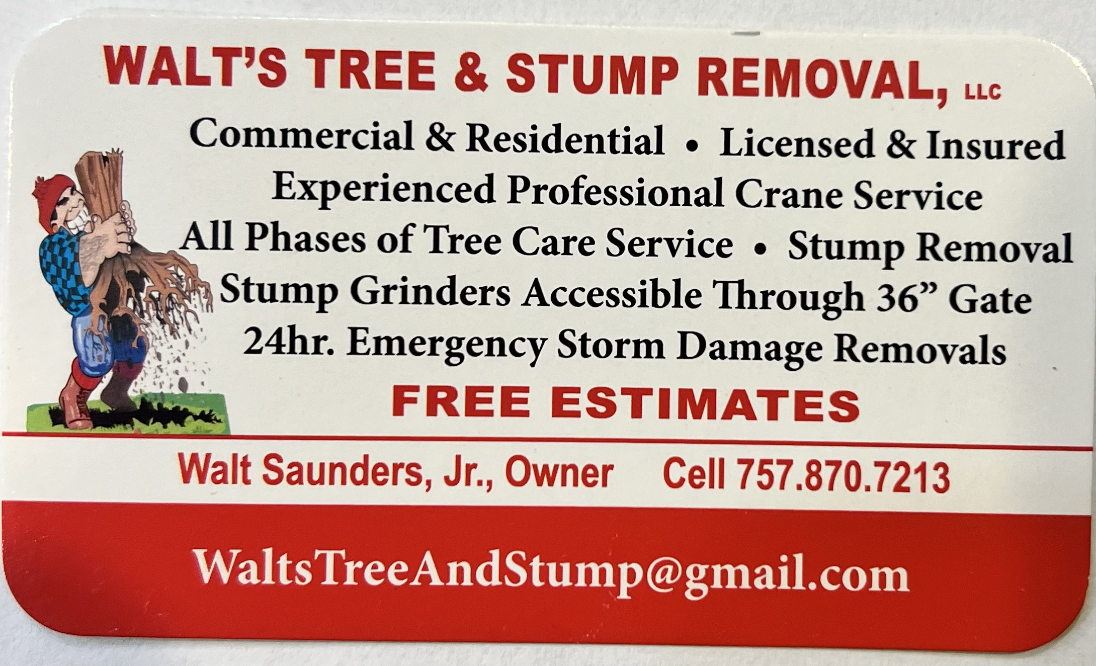 Logo for Walt's Tree & Stump Removal LLC