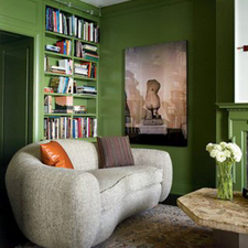 Eclectic Library with stone top coffee table