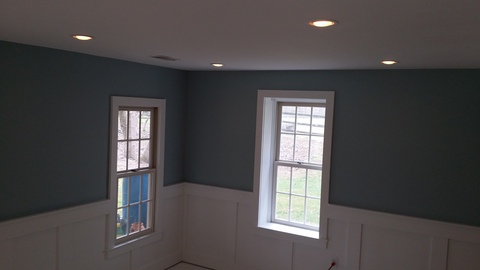 Colonial Dining Room with white board and batten wainscoting