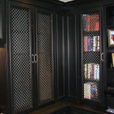 Transitional Library with silver cabinet hardware