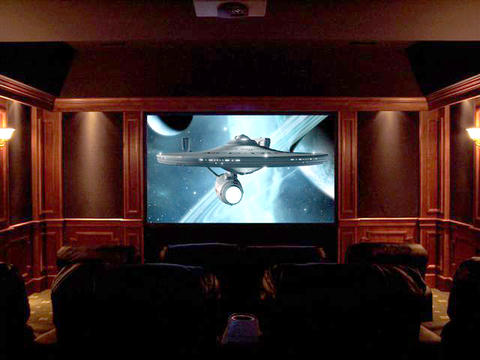 Traditional Home Theater with ceiling mount projector