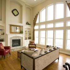 Traditional Living Room with stone fireplace surround