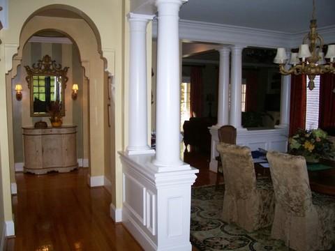 Traditional Hallway with upholstered dining table