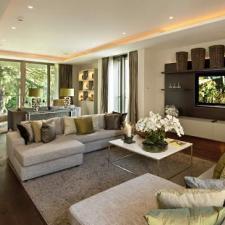 Contemporary Family Room with surround sound entertainment system