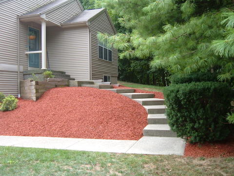 Transitional Landscape with wooden raised plant bed