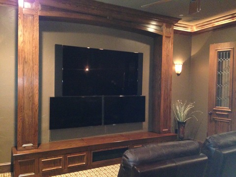 Traditional Home Theater with brown leather theater seat