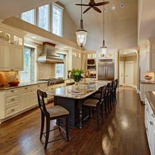 Transitional Kitchen with island with furniture style legs
