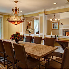 Traditional Dining Room with leather upholstered chairs