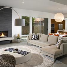Contemporary Family Room with black and white throw pillows