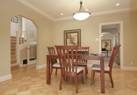 Traditional Dining Room with cherry wood dining table and chairs